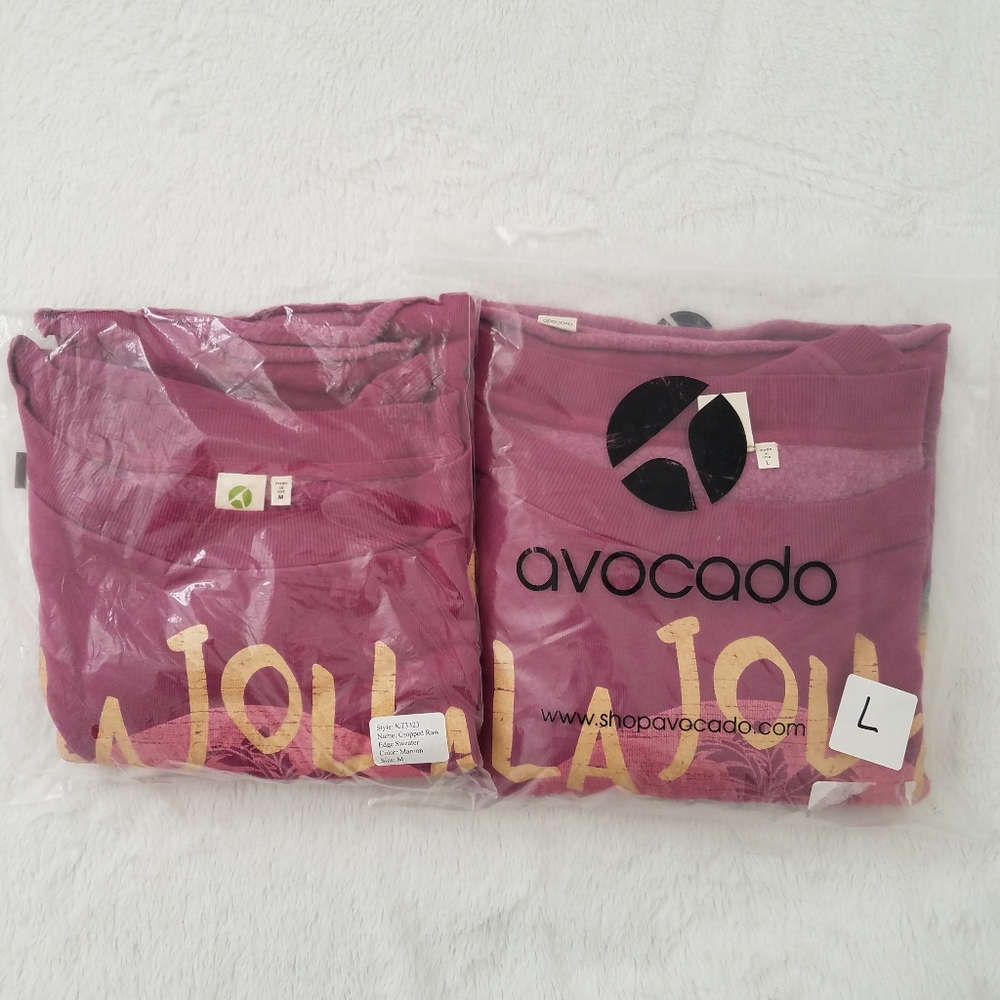 Avocado Cropped Raw Edge Maroon Sweatshirt - Picture 4 of 7